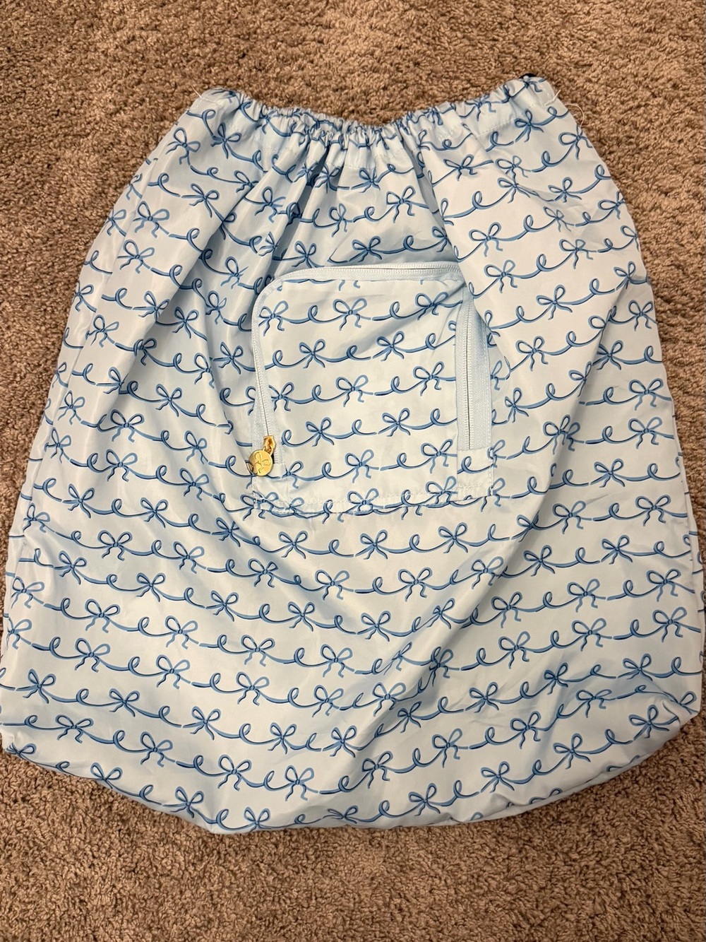 Dabney Lee Laundry Bag - foldable with Light Blue Bow Print